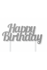 Creative Converting Silver Cake Topper - Happy Birthday