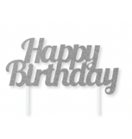 Creative Converting Silver Cake Topper - Happy Birthday