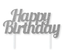 Creative Converting Silver Cake Topper - Happy Birthday
