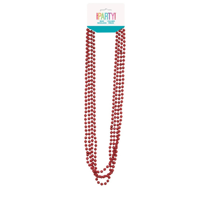 Unique Red Metallic Bead Necklaces 32"  4ct