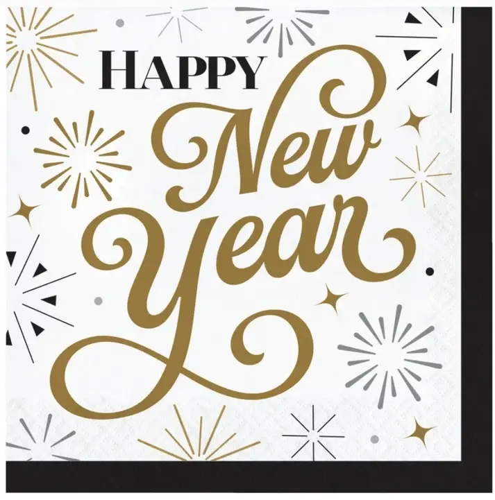 Creative Converting Dazzling Midnight "Happy New Year" Luncheon Napkins 16ct