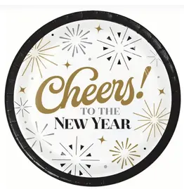 Creative Converting Dazzling Midnight "Cheers! To The New Year" 7" Paper Plate 8ct