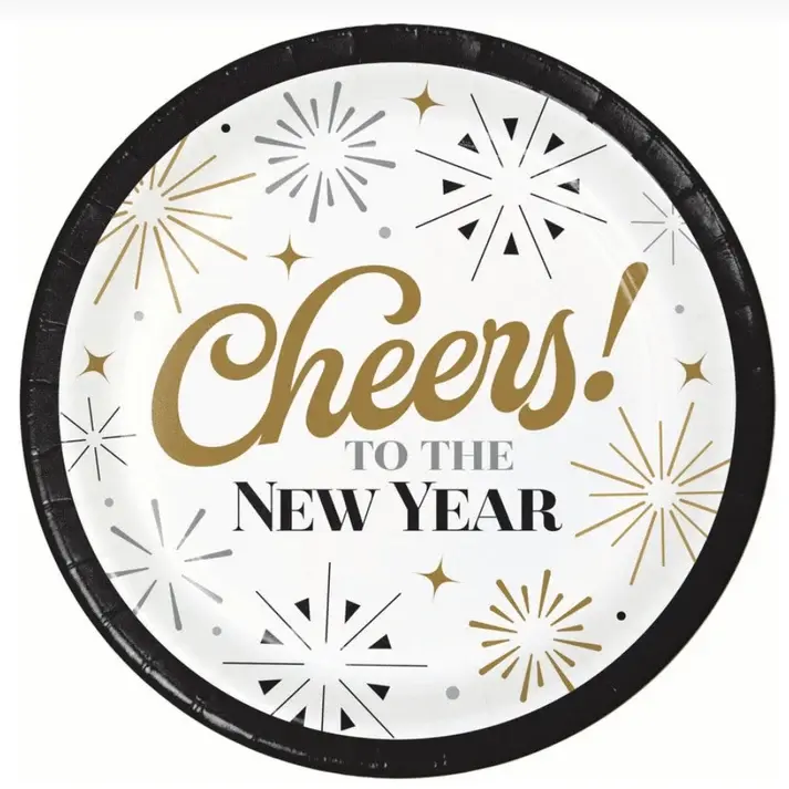 Creative Converting Dazzling Midnight "Cheers! To The New Year" 7" Paper Plate 8ct