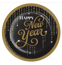 Creative Converting Dazzling Midnight "Happy New Year" 9" Paper Plate 8ct