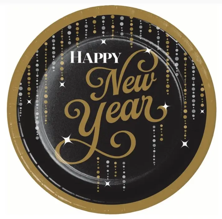Creative Converting Dazzling Midnight "Happy New Year" 9" Paper Plate 8ct