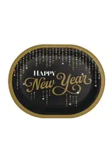 Creative Converting Dazzling Midnight "Happy New Year" 9" Oval Paper Plate 8ct