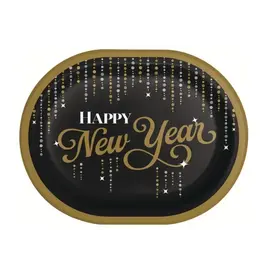 Creative Converting Dazzling Midnight "Happy New Year" 9" Oval Paper Plate 8ct