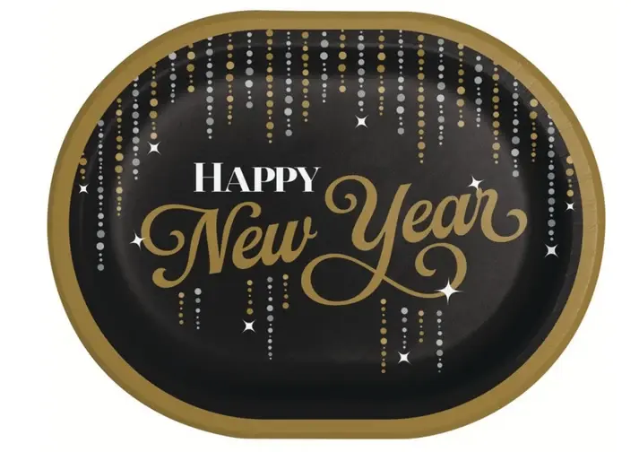 Creative Converting Dazzling Midnight "Happy New Year" 9" Oval Paper Plate 8ct