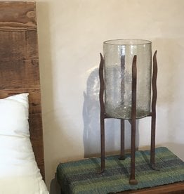 Artisan's Gallery Hand Forged Iron Torre Base with Recycled Glass Hurricane Vase