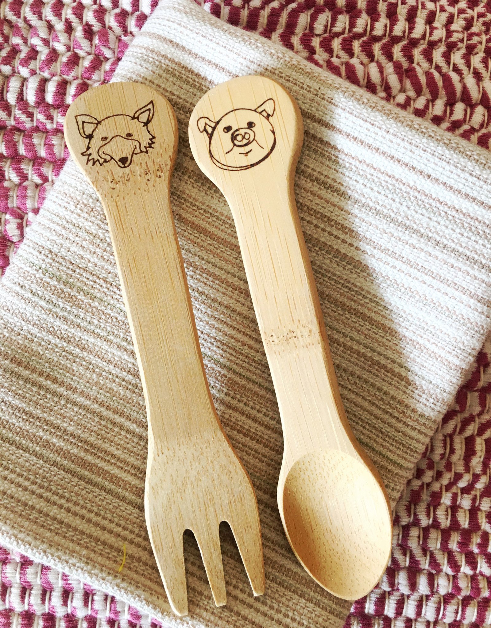 Kids Fork & Spoon Set Engraved with Animals