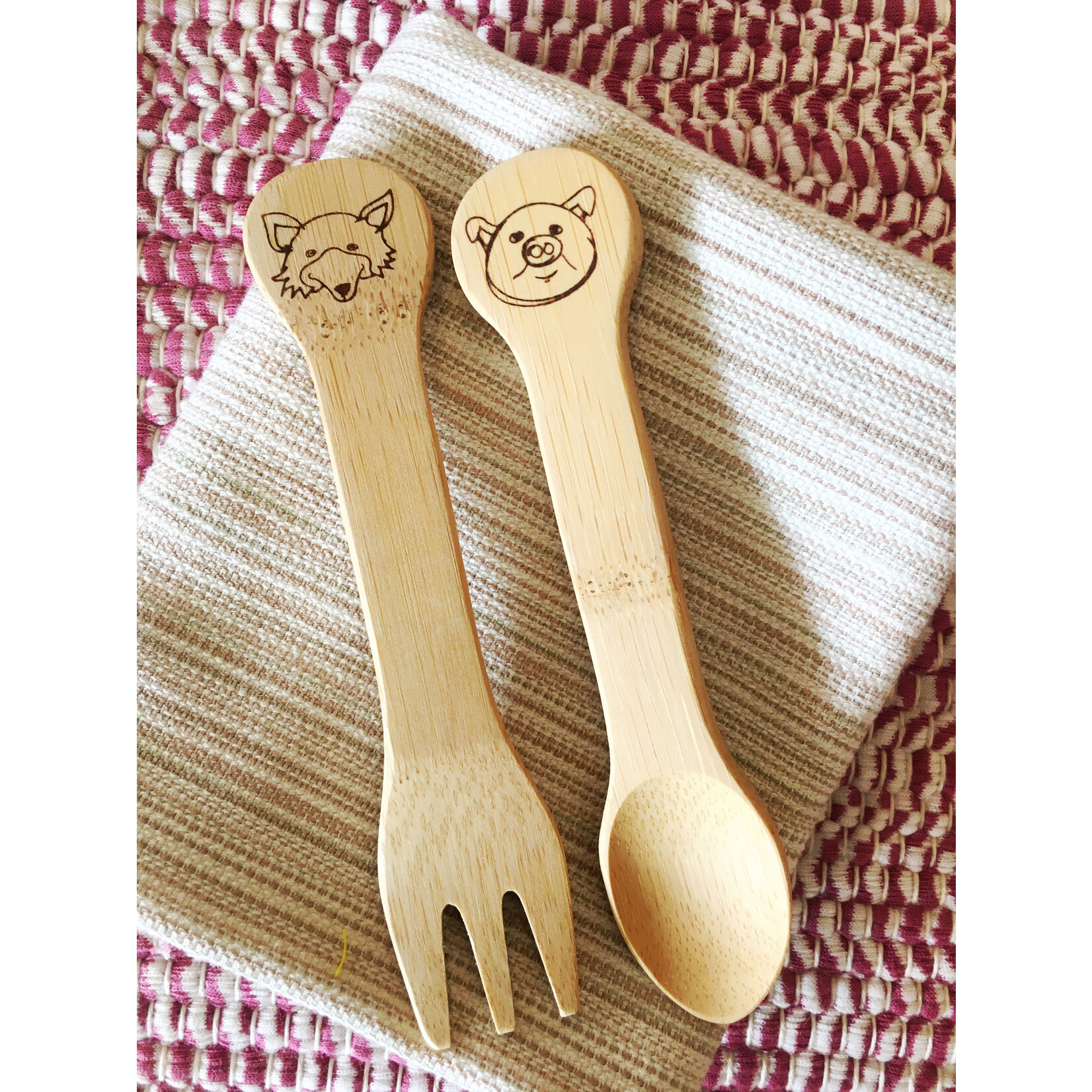 Kids Fork & Spoon Set Engraved with Animals