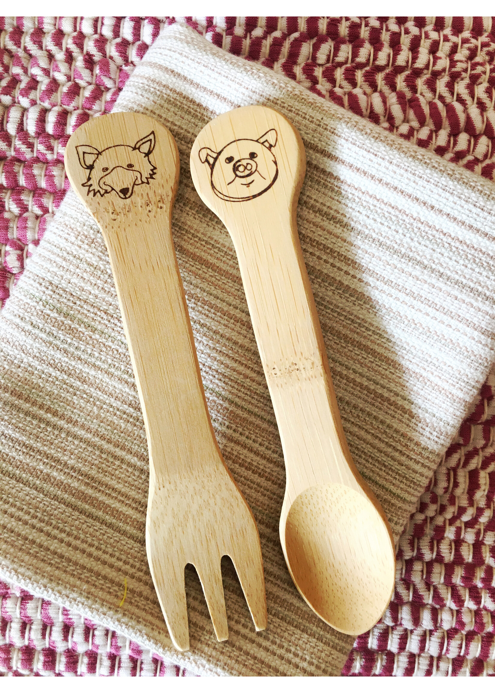 Kids Fork & Spoon Set Engraved with Animals