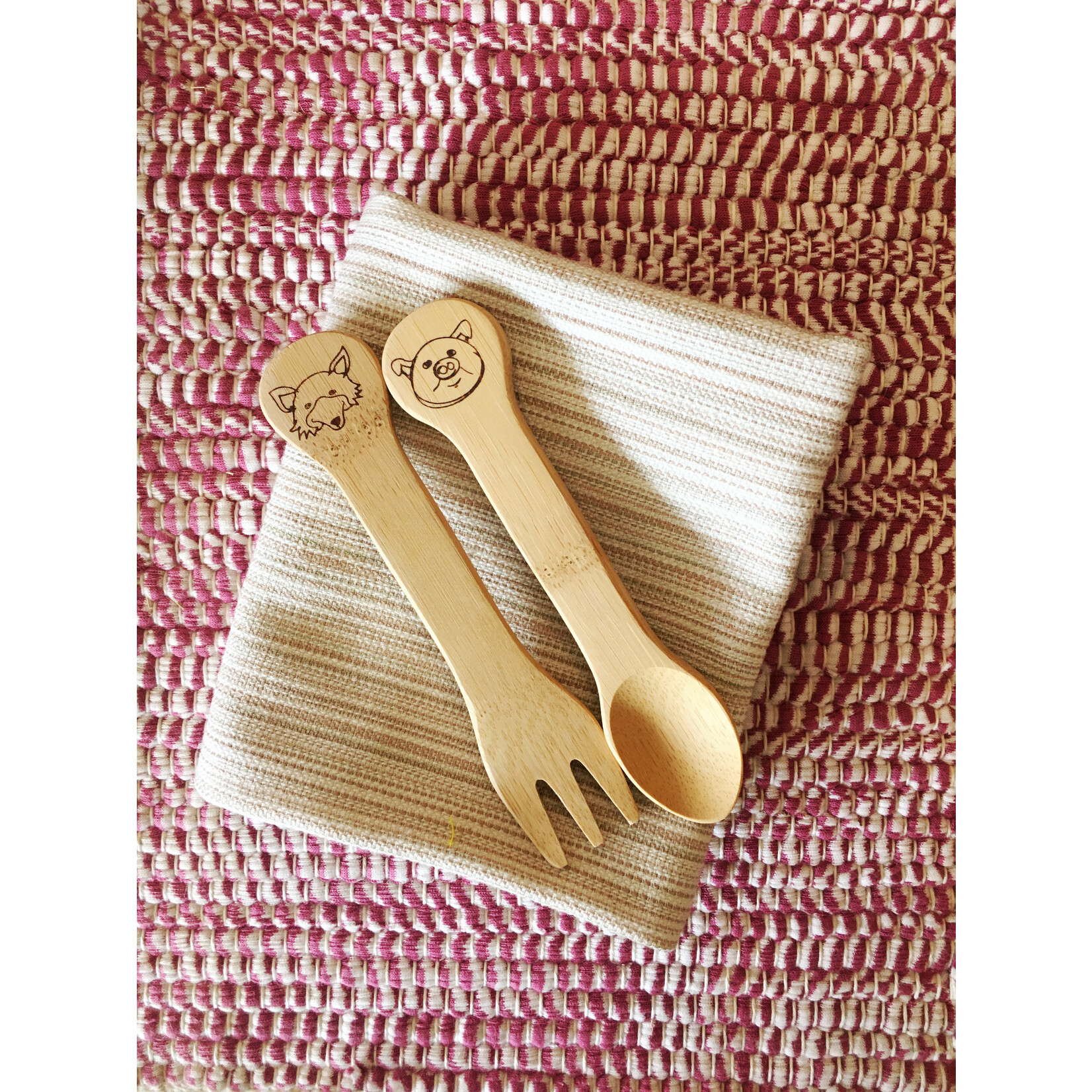 Kids Fork & Spoon Set Engraved with Animals