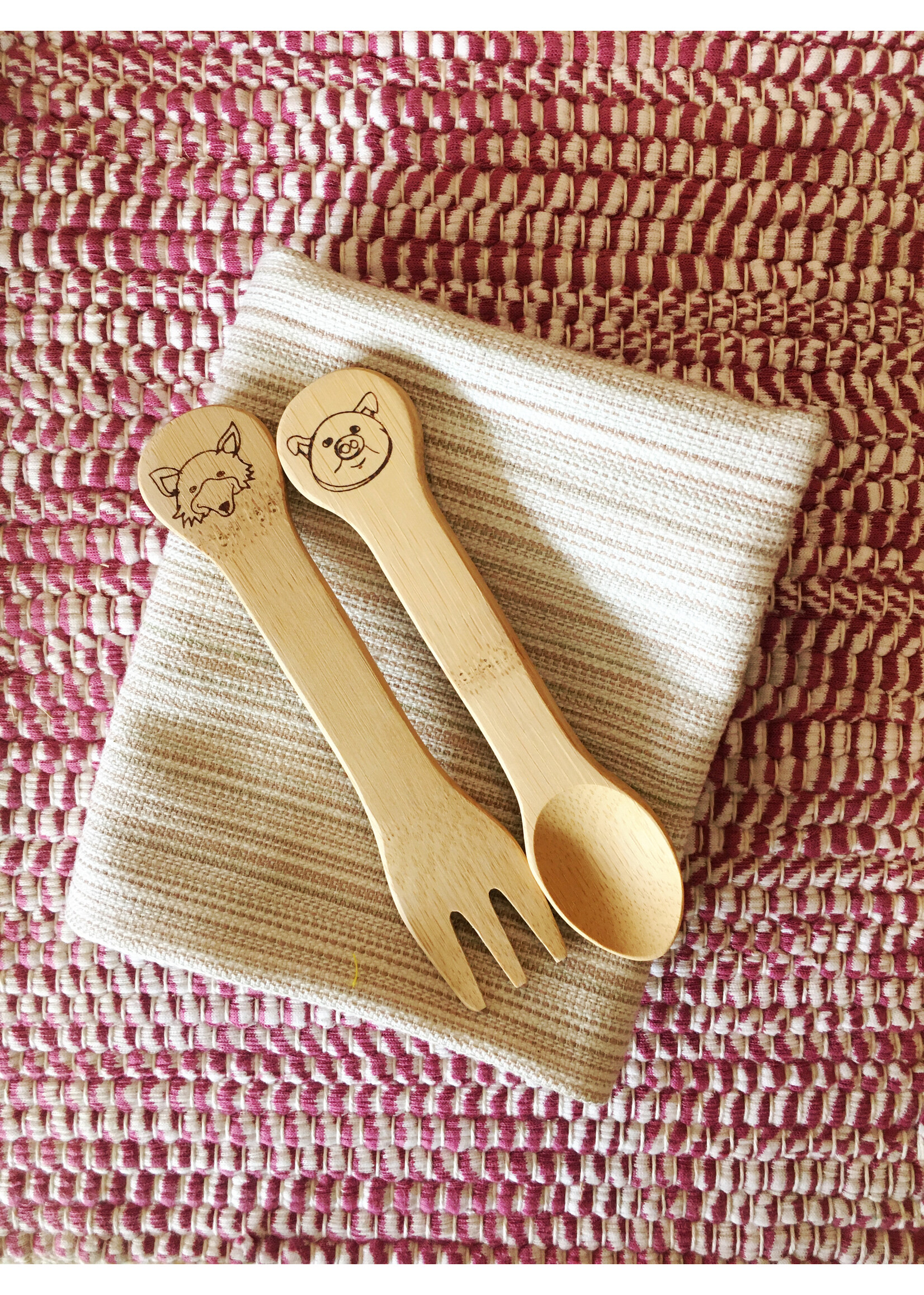 Kids Fork & Spoon Set Engraved with Animals