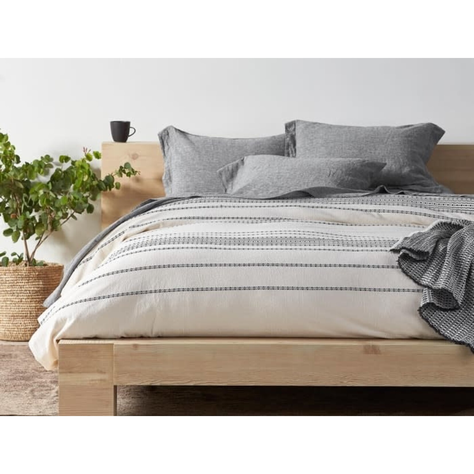 Rippled Stripe Duvet Cover Ivory with Black