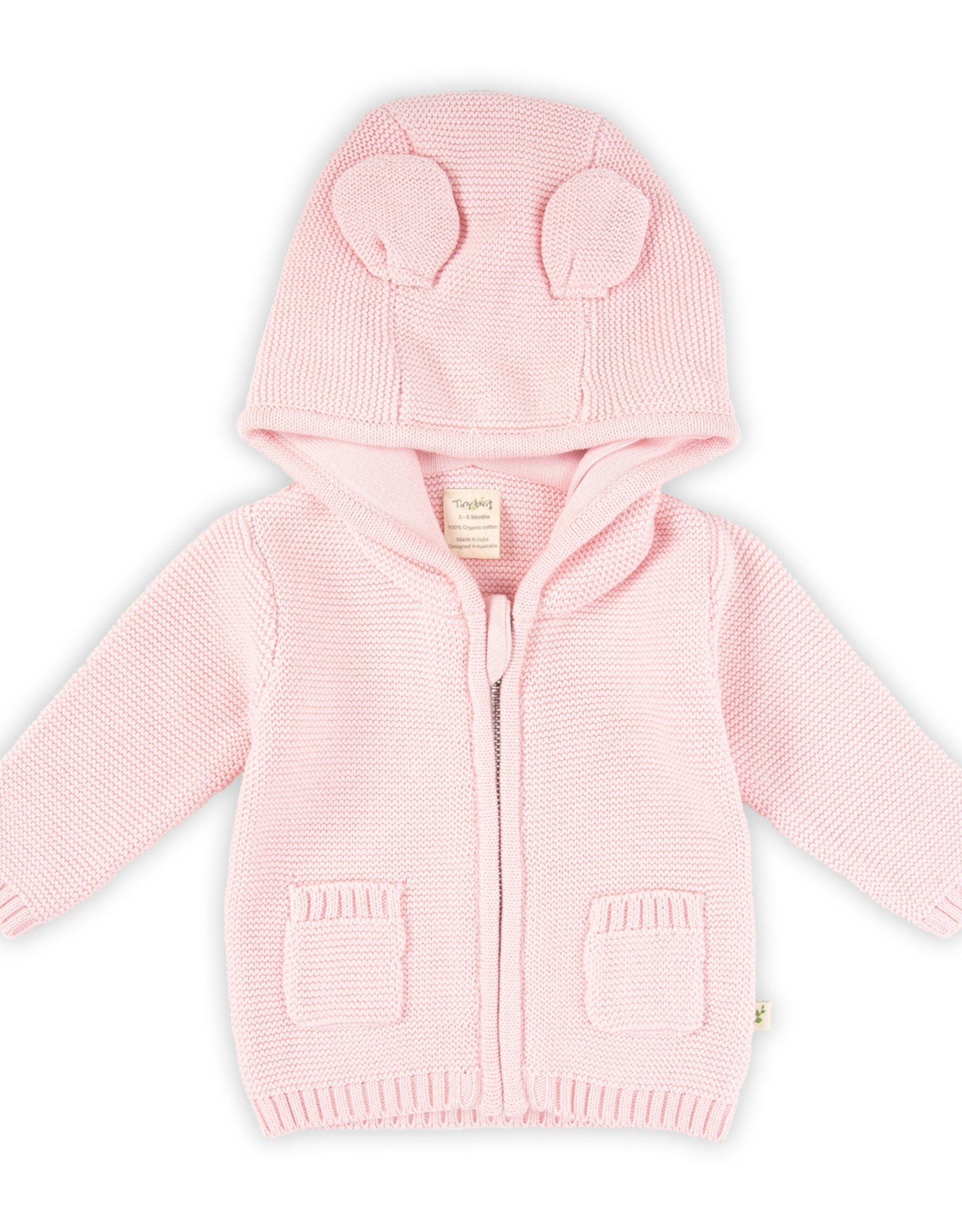 Tiny Twig Knitted Hoodie with Ears Soft Pink