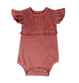 L'oved Baby Smocked Short Sleeve Body Suit Solid Sienna