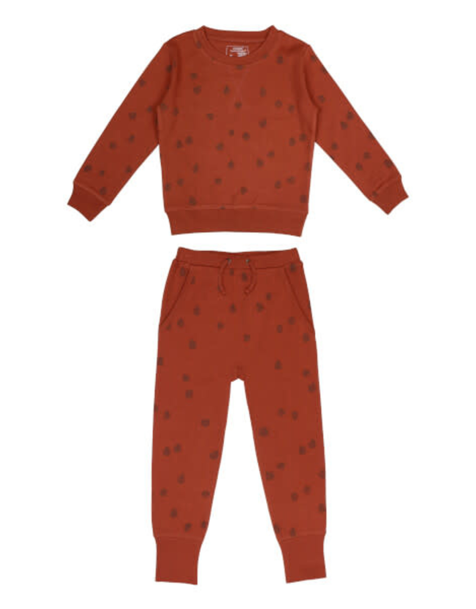 L'oved Baby Kids Cinnamon Sweatshirt & Jogger Set with Pinecone Print