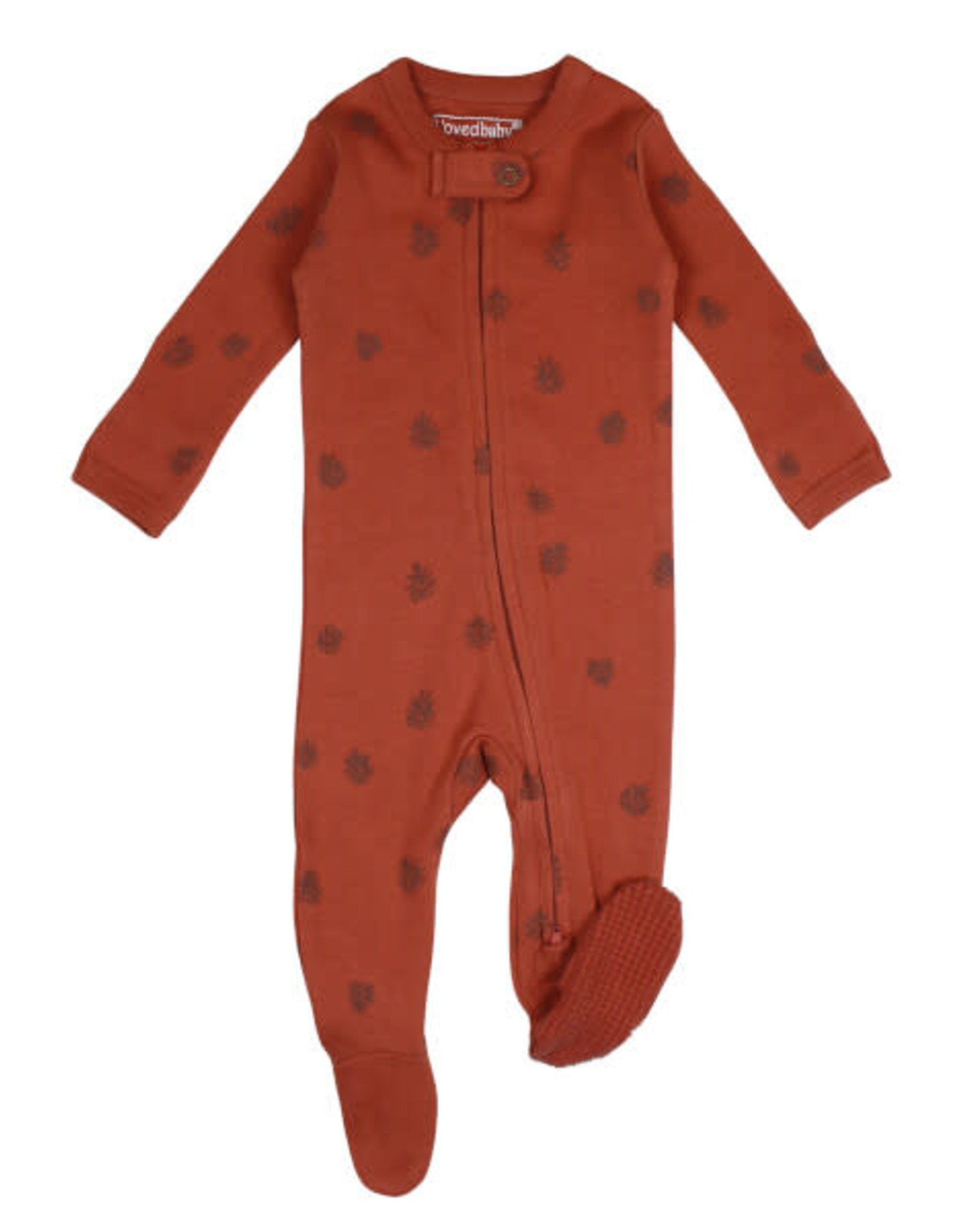 L'oved Baby Cinnamon Zippered Footie with Pinecone Print