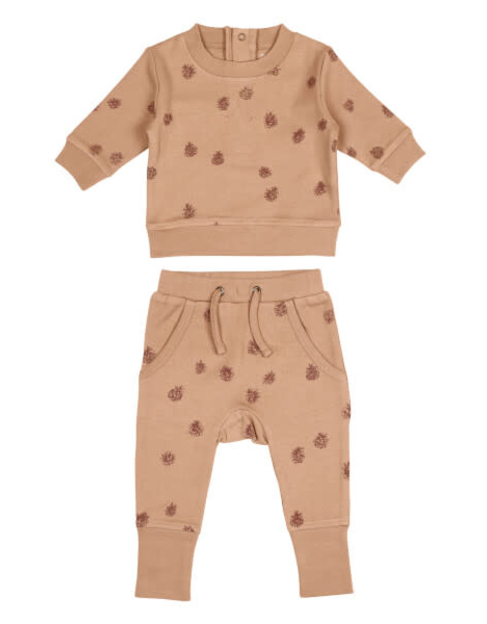 L'oved Baby Baby Nutmeg Sweatshirt & Jogger Set with Pinecone Print