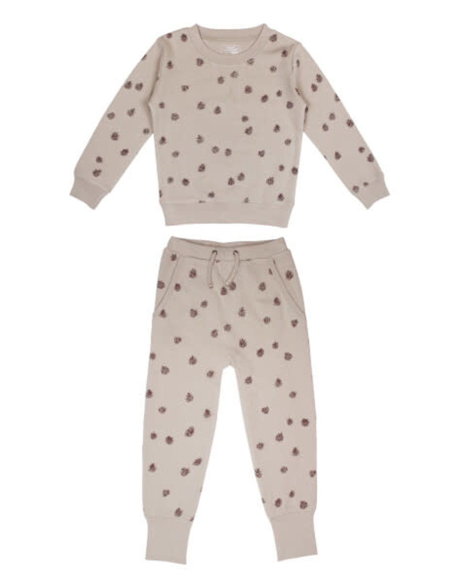 L'oved Baby Kids Oatmeal Sweatshirt & Jogger Set with Pinecone Print