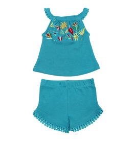 L'oved Baby Baby Embroidered Tank & Tap Short Set Teal Floral