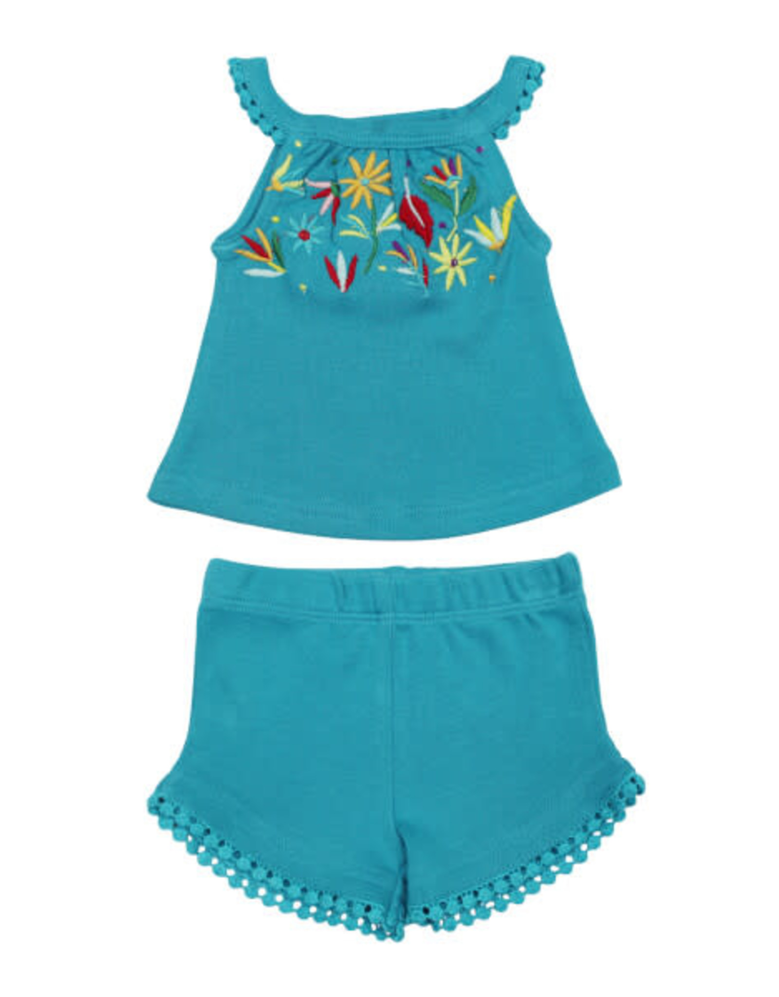 L'oved Baby Baby Embroidered Tank & Tap Short Set Teal Floral