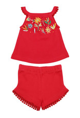 L'oved Baby Baby Embroidered Tank & Tap Short Set Chili Pepper Red Floral