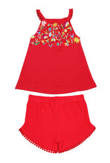 L'oved Baby Kids' Embroidered Tank & Tap Short Set Chili Pepper Red Floral