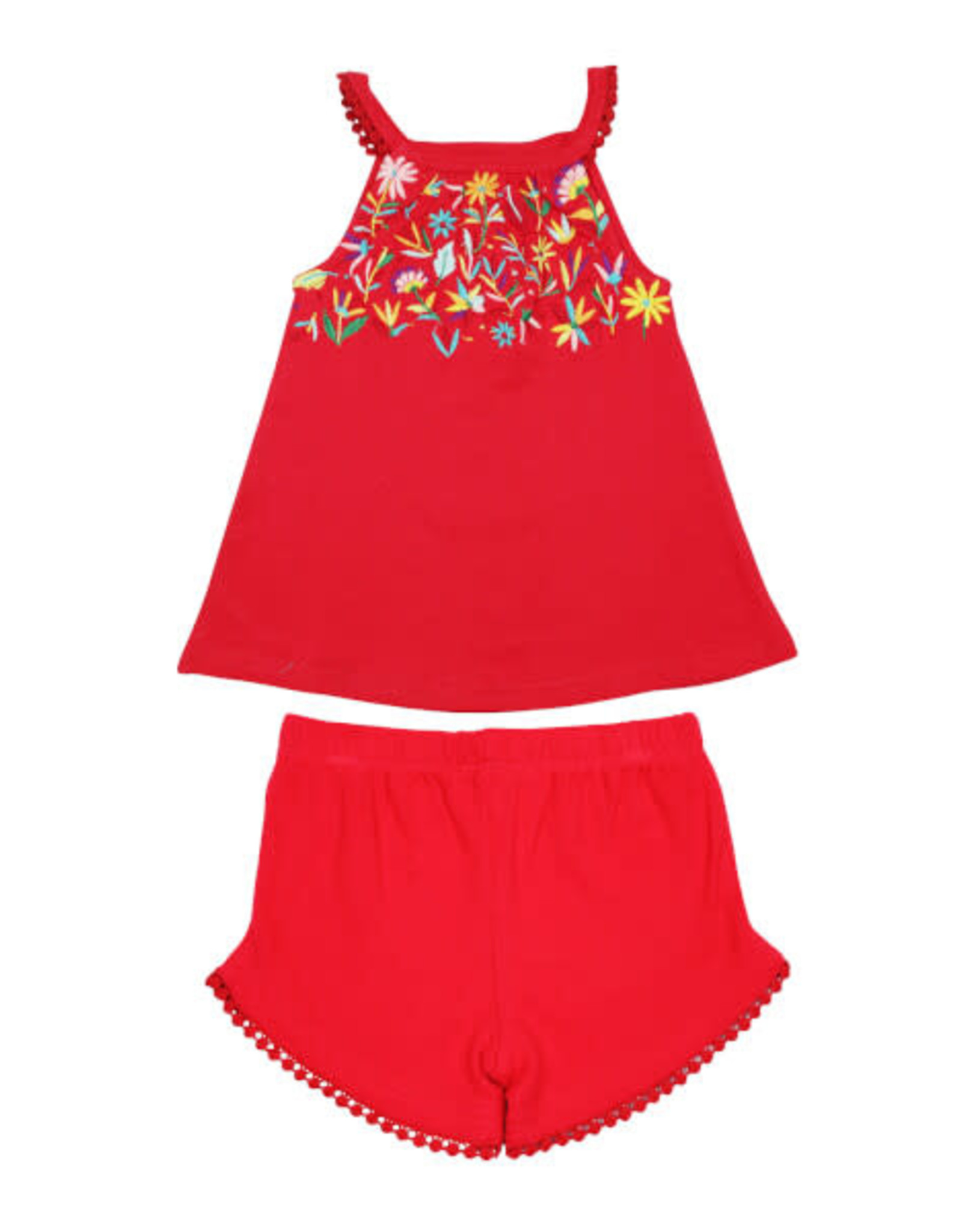 L'oved Baby Kids' Embroidered Tank & Tap Short Set Chili Pepper Red Floral
