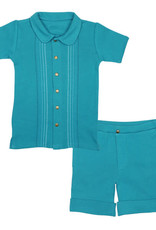 L'oved Baby Kids' Embroidered Shirt & Shorts Set Teal Dash