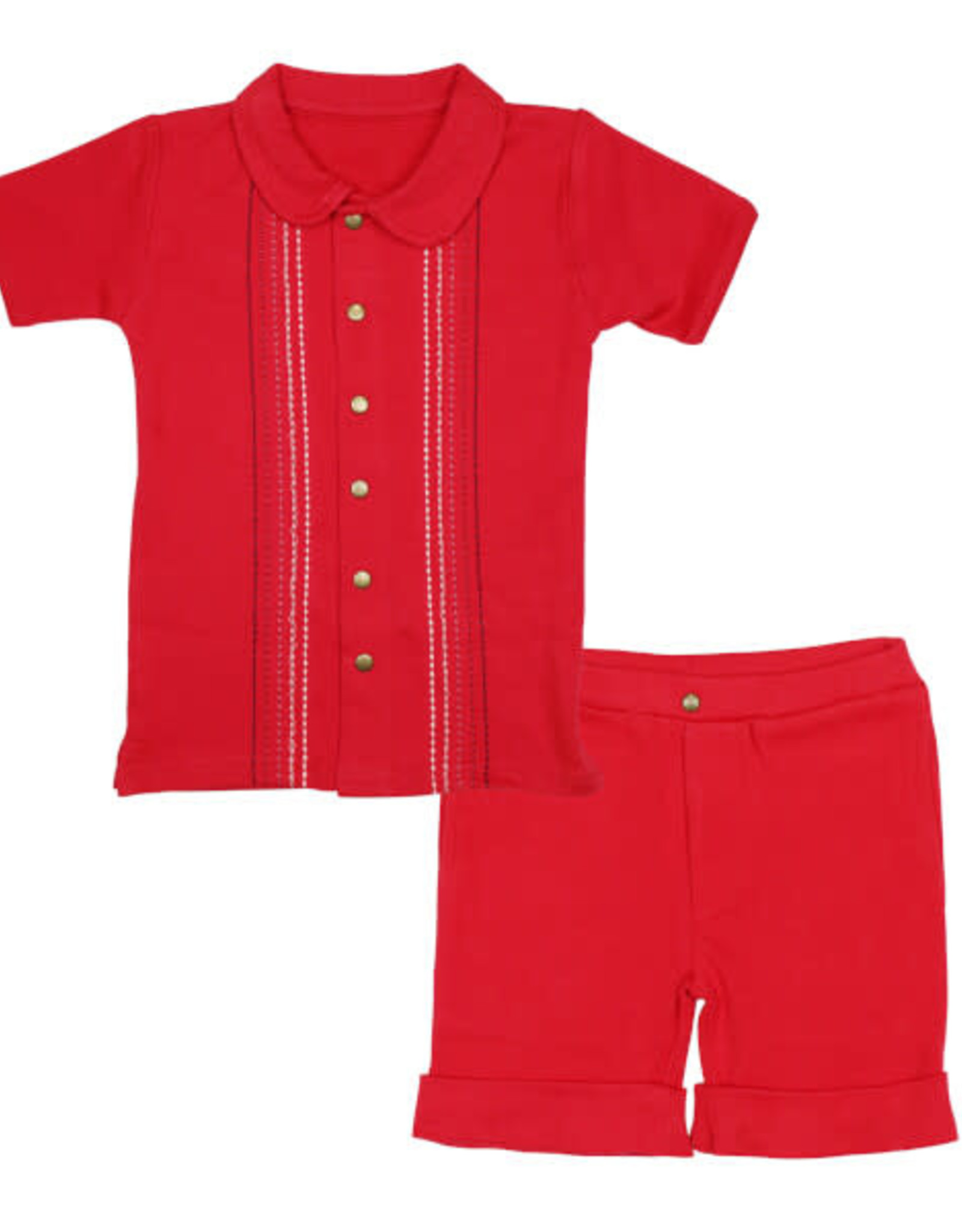 L'oved Baby Kids' Embroidered Shirt & Shorts Set Chili Pepper Red Dash
