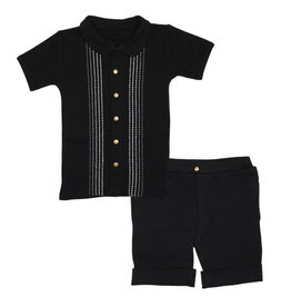 L'oved Baby Kids' Embroidered Shirt & Shorts Set Black Dash
