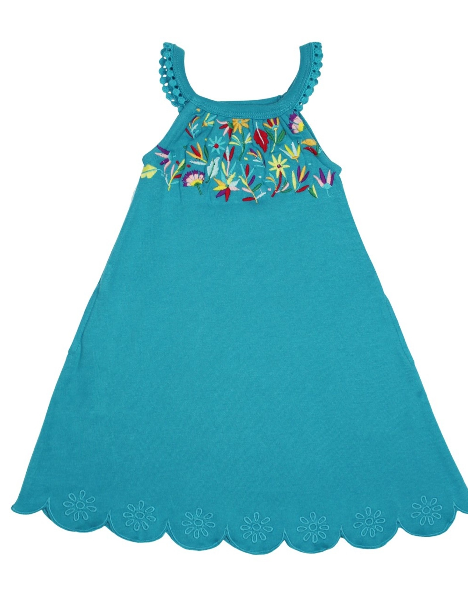 L'oved Baby Kids' Embroidered Twirl Dress Teal Floral