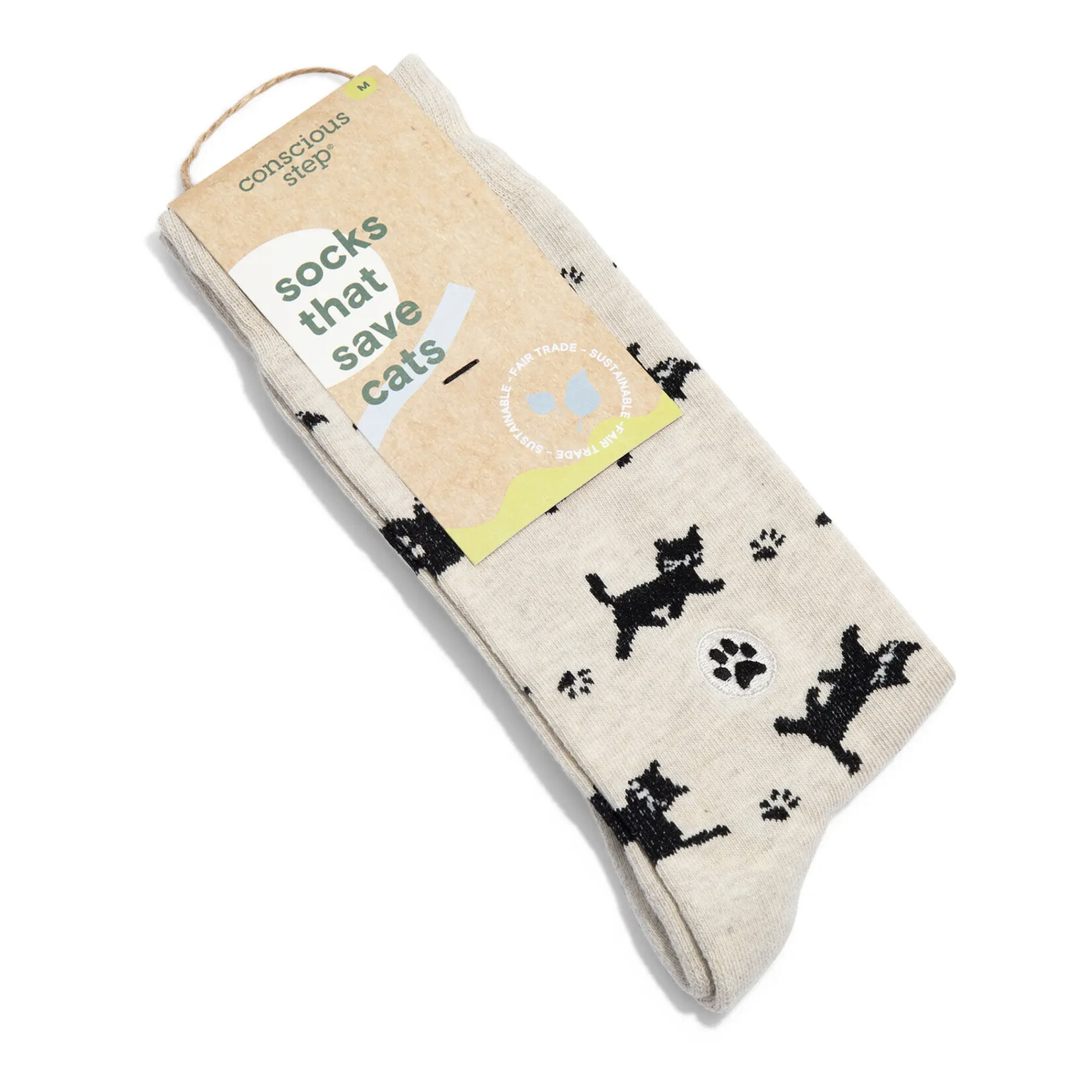 Conscious Step Socks that Save Cats - Cream with Black Cat