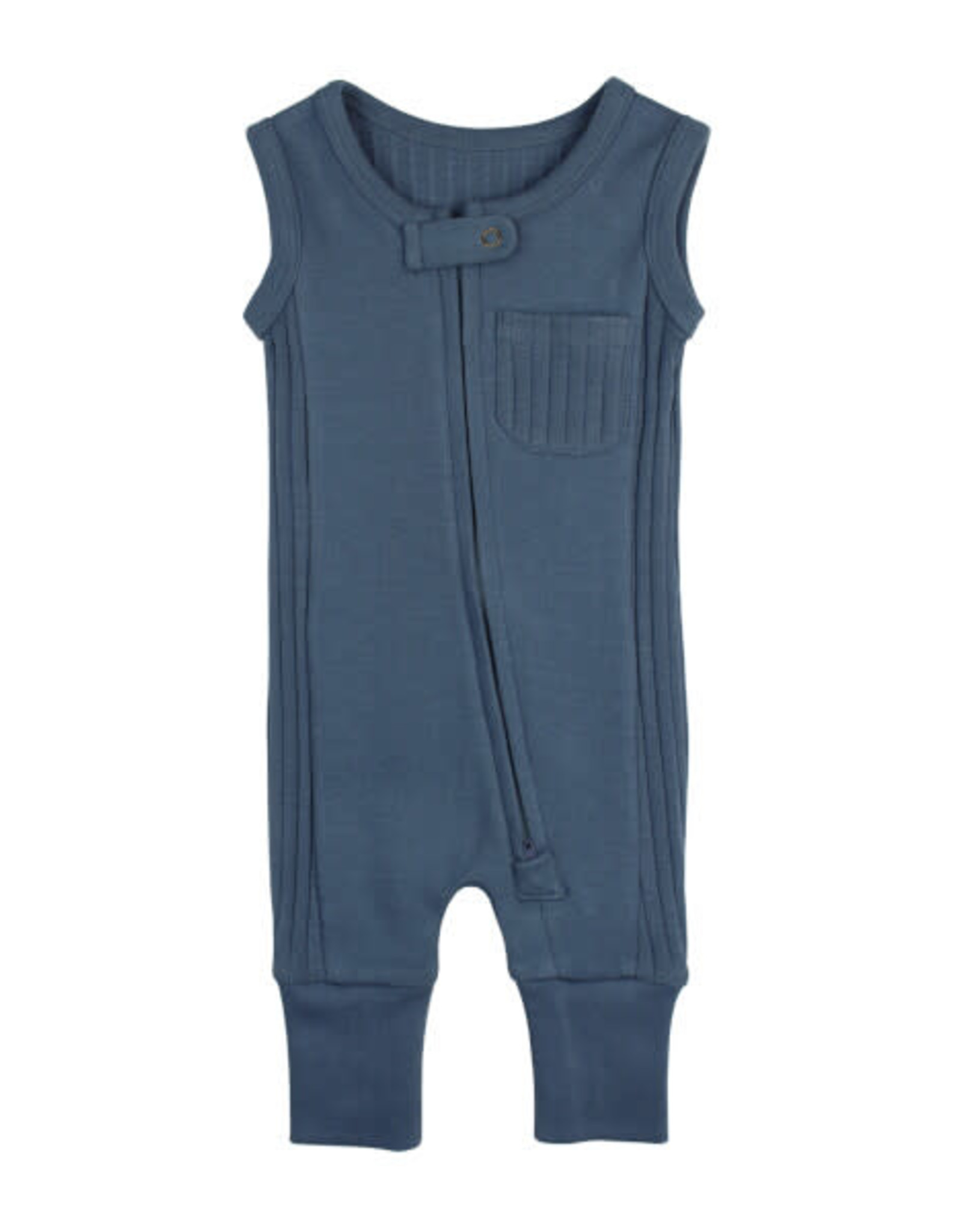 Ribbed Sleeveless Zipped Romper - Dolphin - Eco Carmel