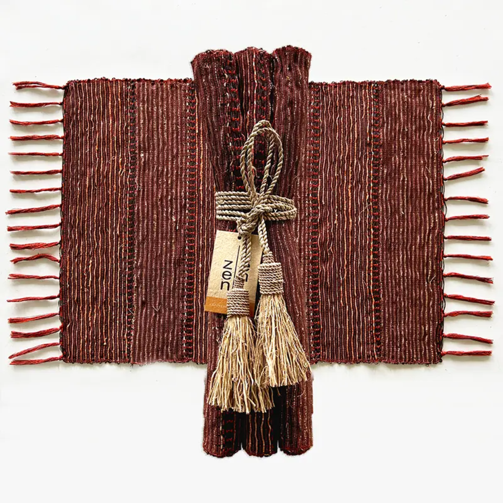 Vetiver Placemat Set of 6 - Brick Stripe