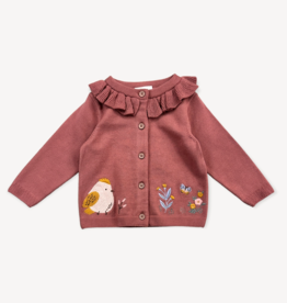 Viverano Floral Bird Embroidered Knit Cardigan - Apple Spice