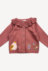 Viverano Floral Bird Embroidered Knit Cardigan - Apple Spice