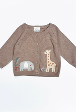 Viverano Elephant Giraffe Pointelle Cardigan Sweater - Cafe Latte