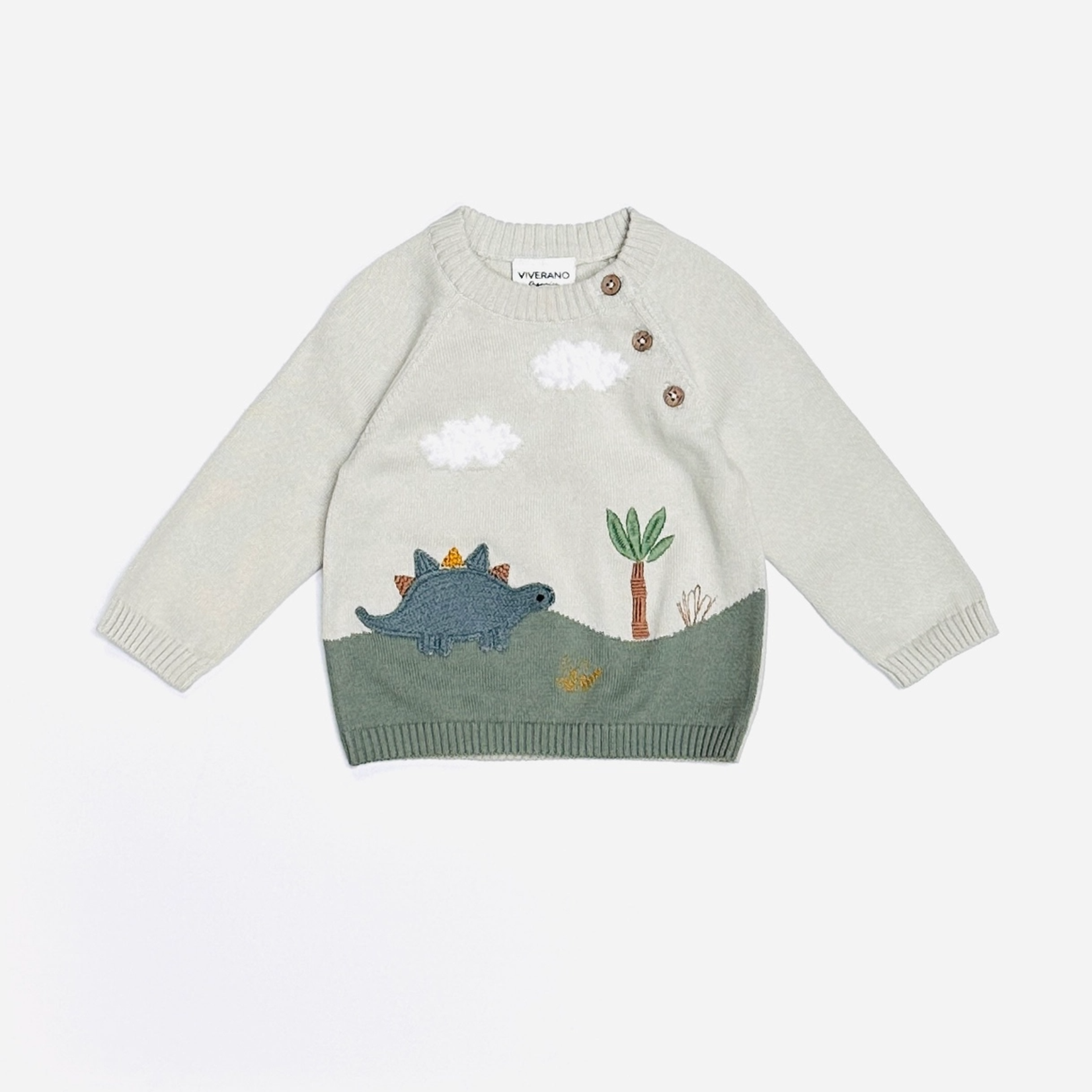 Viverano Dino Applique Button Pullover Sweater - Stone
