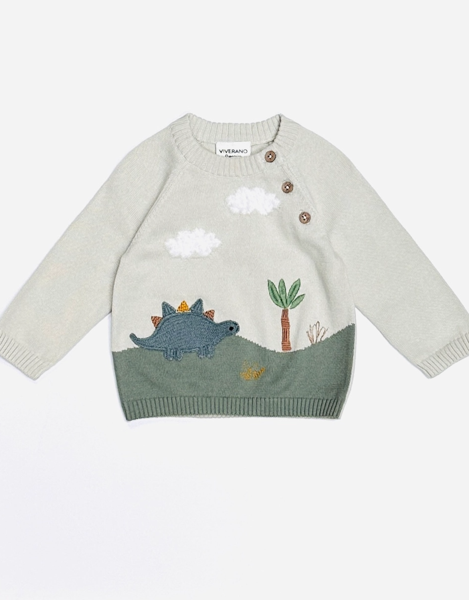 Viverano Dino Applique Button Pullover Sweater - Stone