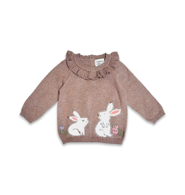 Viverano Furry Bunny Ruffle Collar Pullover Sweater - Cafe Latte