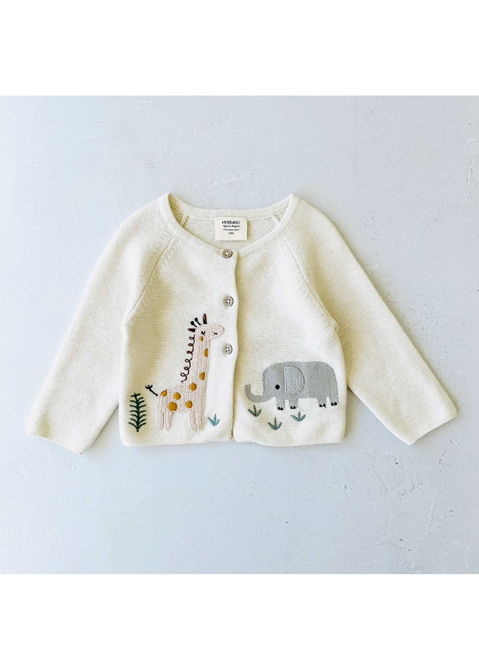 Viverano Animal Safari Embroidered Baby Cardigan Sweater - Natural