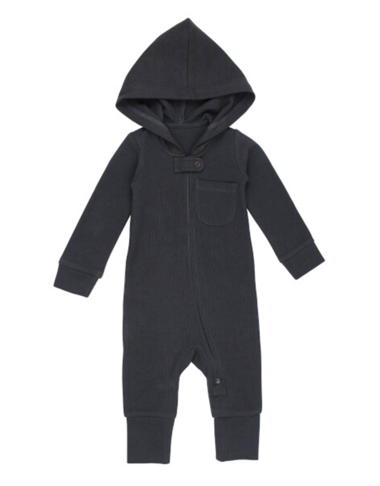 L'oved Baby Thermal Hooded Zipper Romper Coal