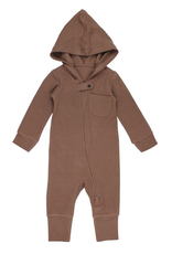 L'oved Baby Thermal Hooded Zipper Romper Cocoa