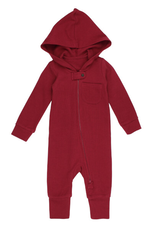 L'oved Baby Thermal Hooded Zipper Romper Crimson
