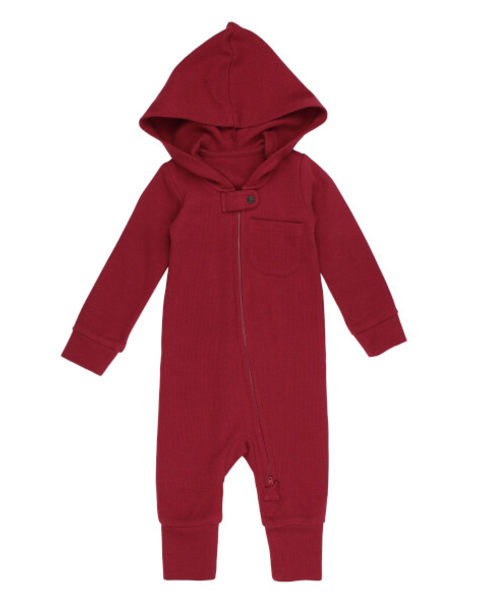 L'oved Baby Thermal Hooded Zipper Romper Crimson