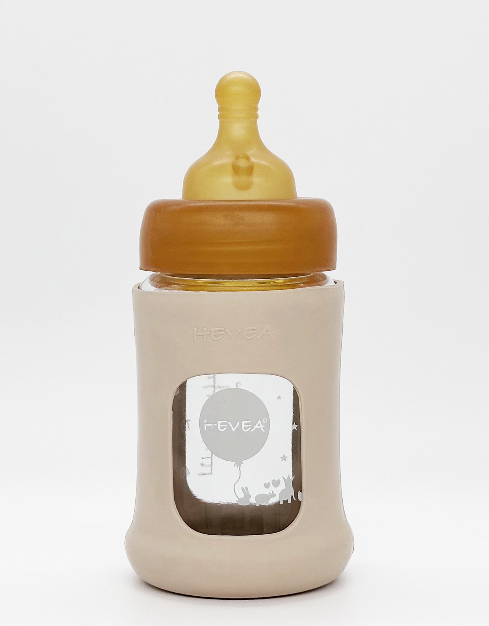Hevea Wide Neck Baby Glass Bottle with Sleeve 150ML/5OZ Sand