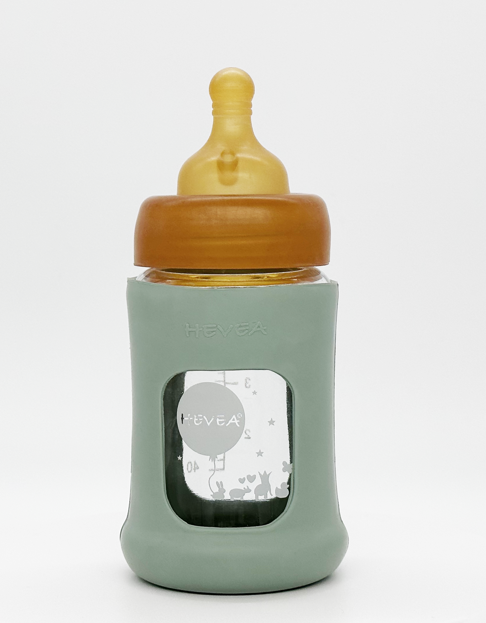 Hevea Wide Neck Baby Glass Bottle with Sleeve 150ML/5OZ Seafoam